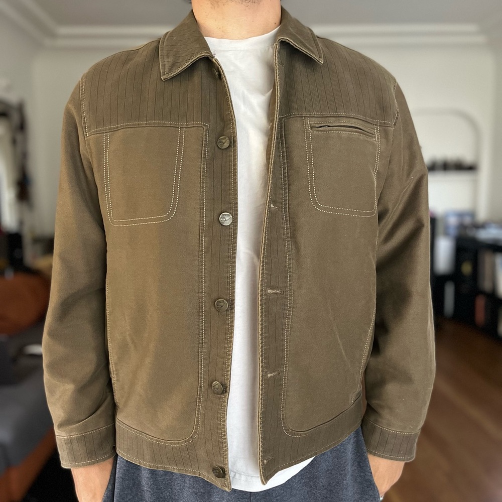 Men's Canvas Brown/ Olive Green Jacket with subtle striping
